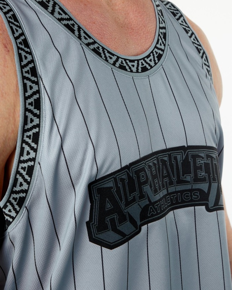 Alphalete Varsity Basketball Jersey Uomo Canotta Grigie | 34ZXYCSNK