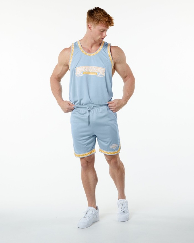 Alphalete Varsity Basketball Jersey Uomo Canotta Blu Chiaro | 26MHOPQNC