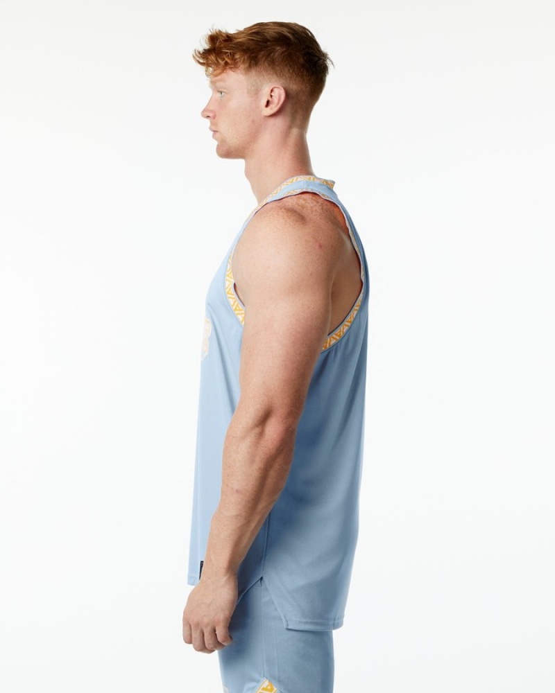 Alphalete Varsity Basketball Jersey Uomo Canotta Blu Chiaro | 26MHOPQNC