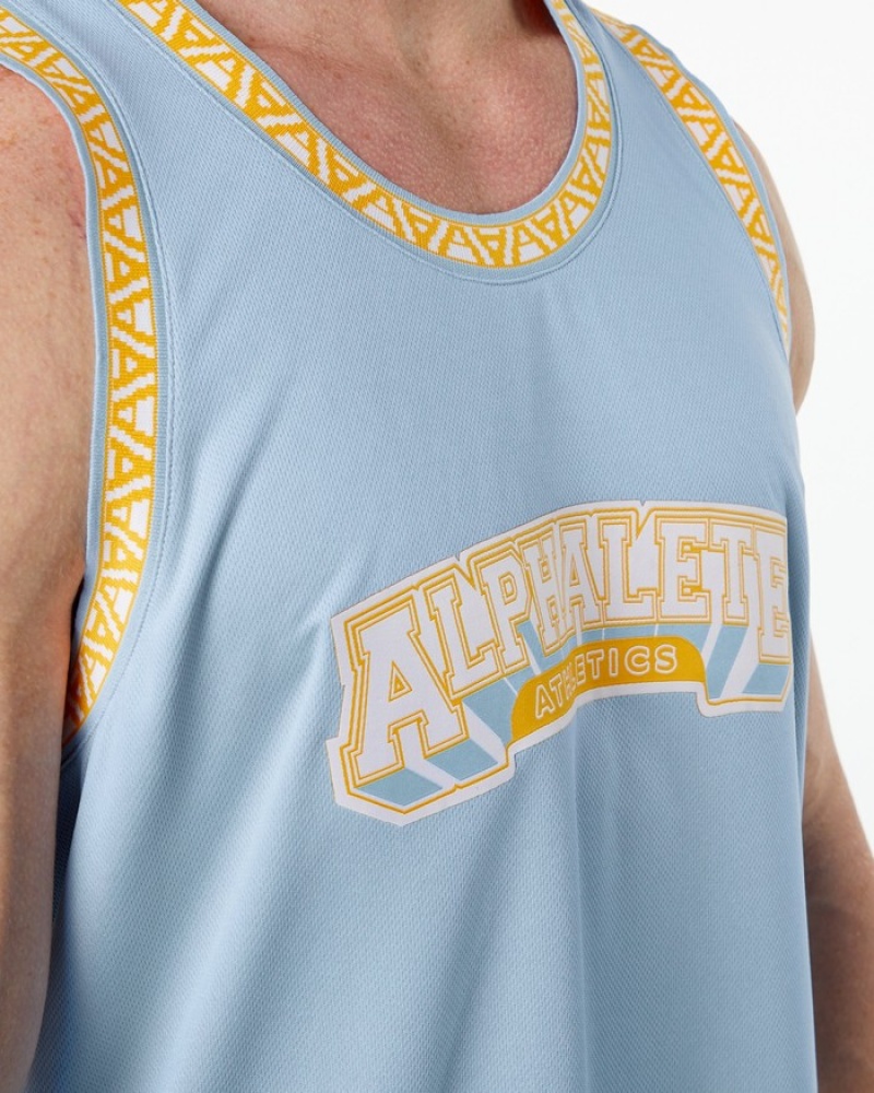 Alphalete Varsity Basketball Jersey Uomo Canotta Blu Chiaro | 26MHOPQNC