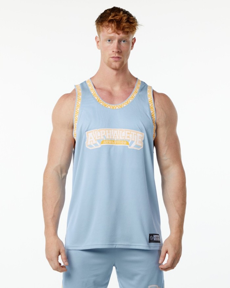 Alphalete Varsity Basketball Jersey Uomo Canotta Blu Chiaro | 26MHOPQNC