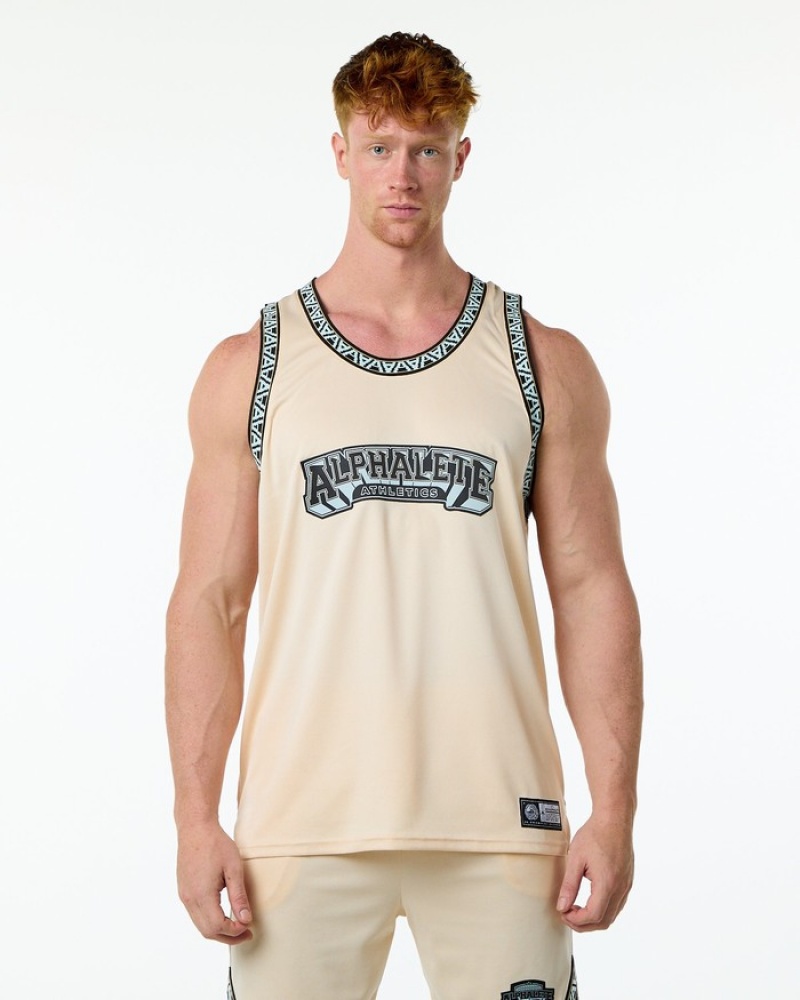 Alphalete Varsity Basketball Jersey Uomo Canotta Marroni | 83WVGXIHN