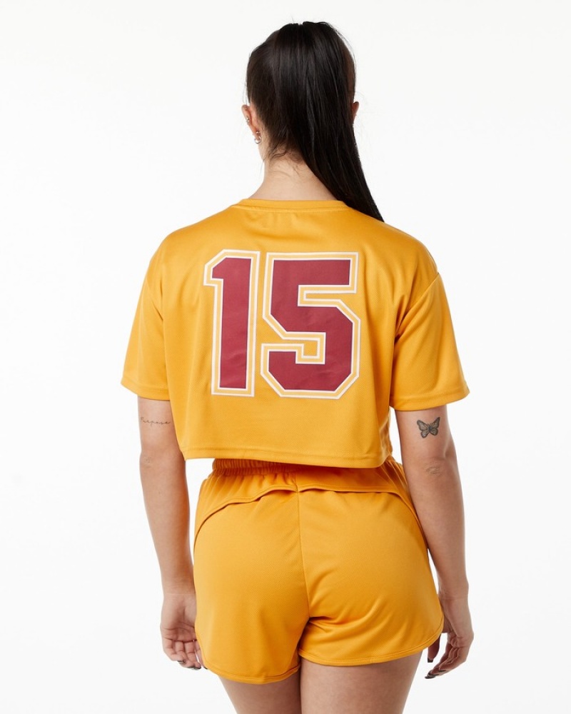 Alphalete Varsity Crop Donna Camicie Arancioni | 17RDXKOPF