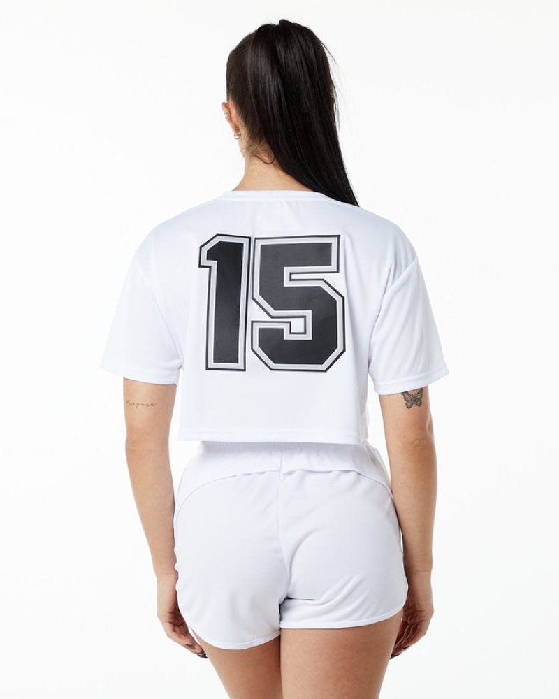 Alphalete Varsity Crop Donna Camicie Bianche | 50BPLZMIG