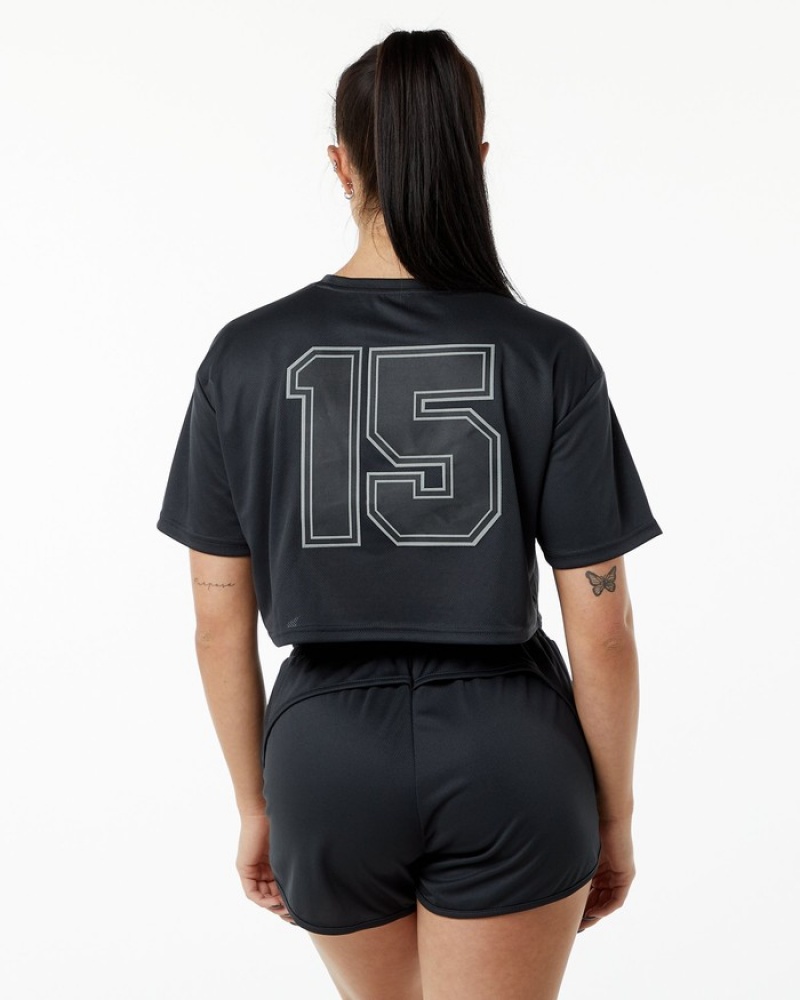 Alphalete Varsity Crop Donna Camicie Nere | 10YXOQFBR