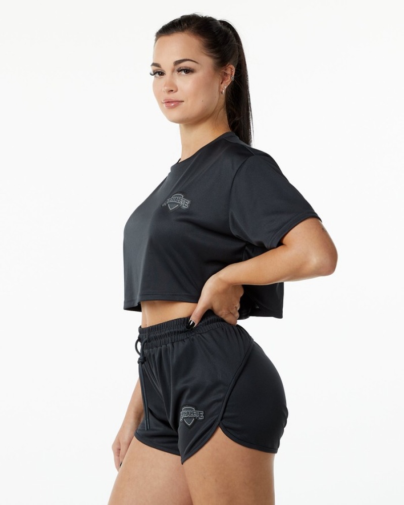 Alphalete Varsity Crop Donna Camicie Nere | 10YXOQFBR