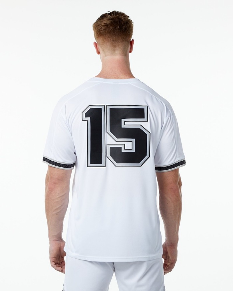 Alphalete Varsity NFL Jersey Uomo Camicie Bianche | 59HZVFYDI