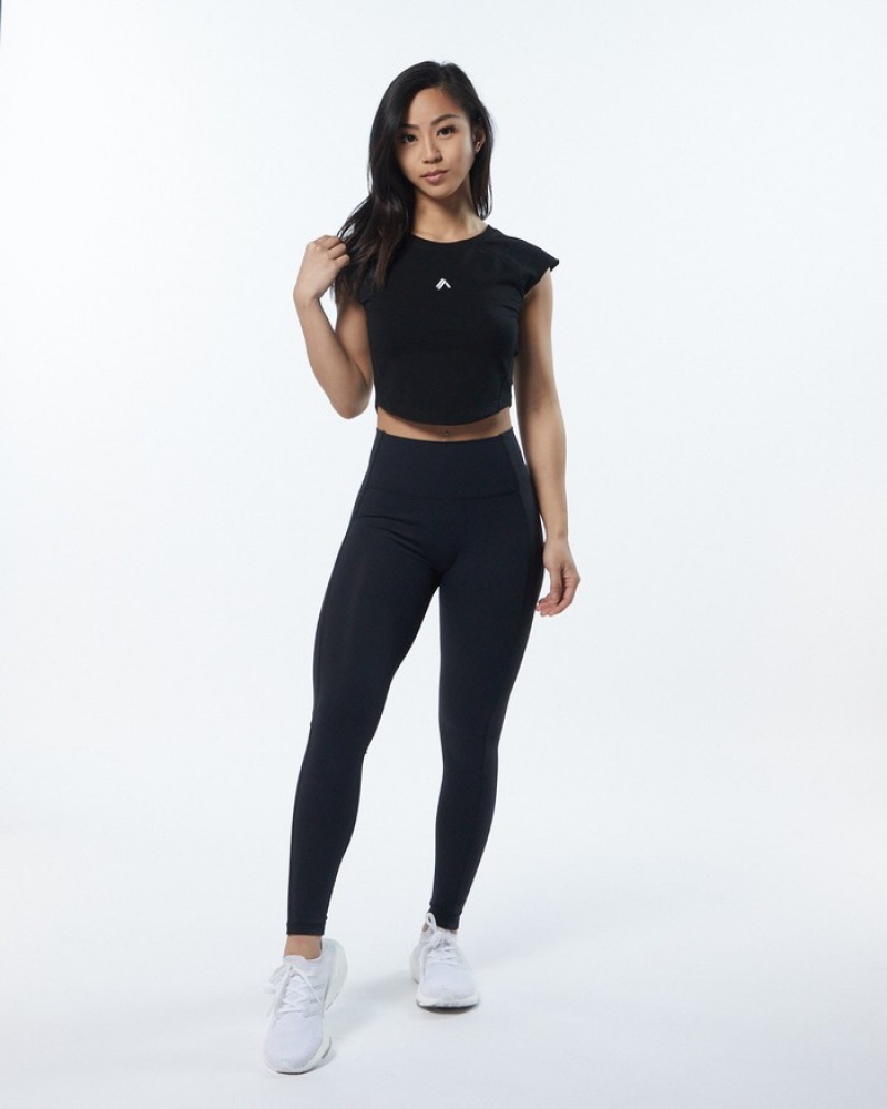 Alphalete Velocity Crop Donna Camicie Nere | 04TXIDFGE