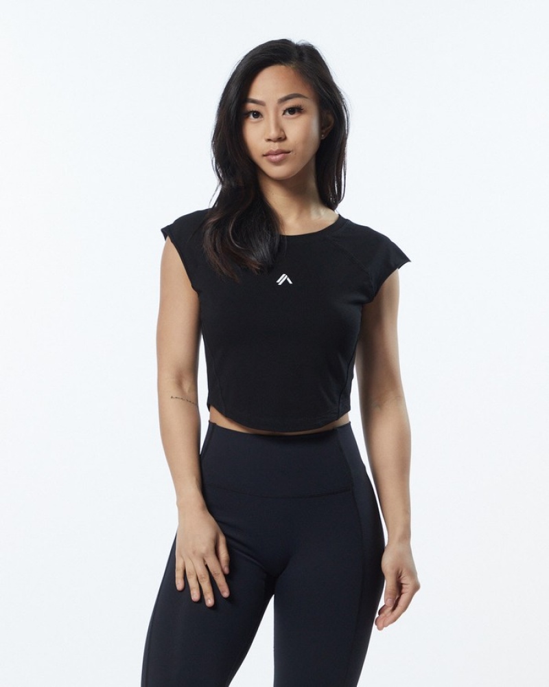 Alphalete Velocity Crop Donna Camicie Nere | 04TXIDFGE