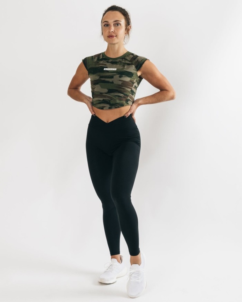 Alphalete Velocity Crop Donna Camicie Verde Oliva Camouflage | 68ELITKZX