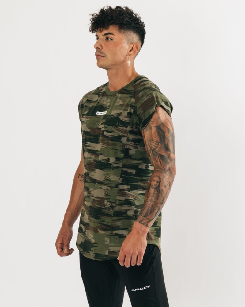 Alphalete Velocity Senza Maniche Uomo Canotta Verde Oliva Camouflage | 78KBPAVID