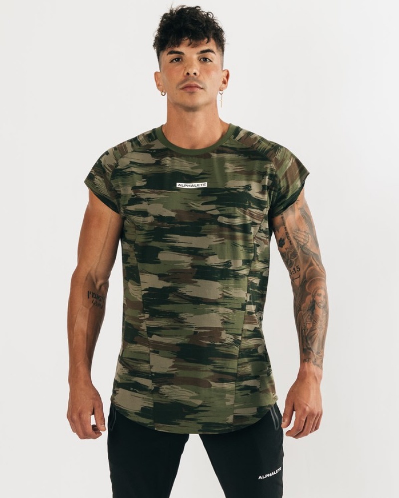 Alphalete Velocity Senza Maniche Uomo Canotta Verde Oliva Camouflage | 78KBPAVID
