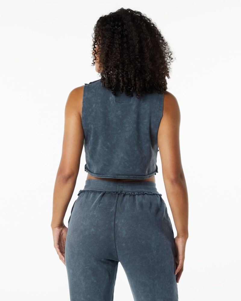 Alphalete Very Terry Crop Cutoff Donna Canotta Blu | 86NHBLJUR