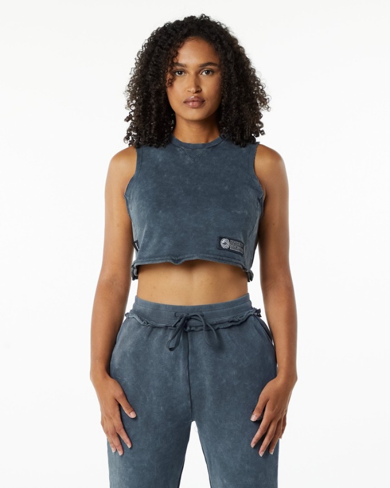 Alphalete Very Terry Crop Cutoff Donna Canotta Blu | 86NHBLJUR