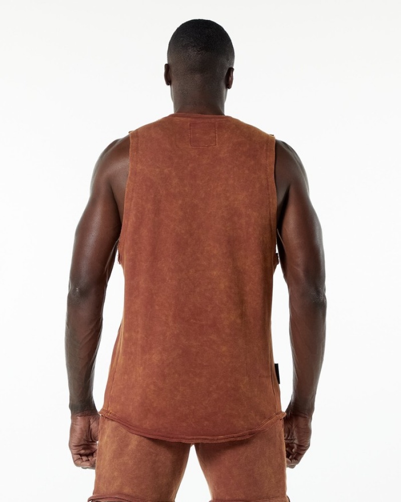Alphalete Very Terry Cutoff Uomo Canotta Khaki | 42GTOEVXJ