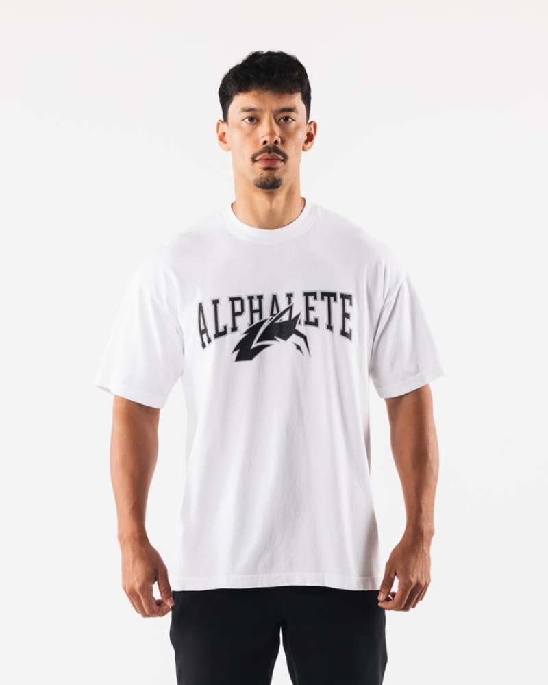 Alphalete Wolf Head Donna Camicie Bianche Nere | 45UWCZOMP
