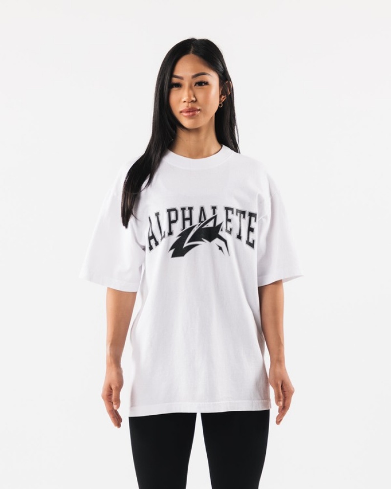 Alphalete Wolf Head Donna Camicie Bianche Nere | 45UWCZOMP