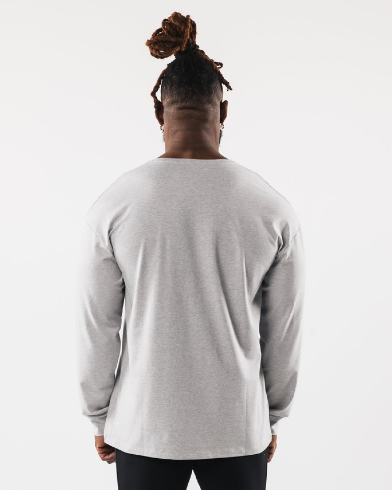 Alphalete Wolf Head LS Uomo Camicie Grigie | 85WYFKBEN