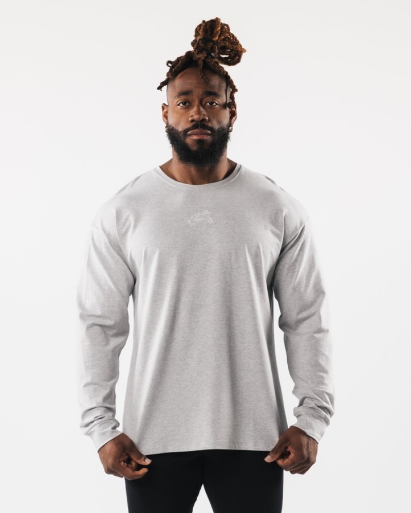 Alphalete Wolf Head LS Uomo Camicie Grigie | 85WYFKBEN