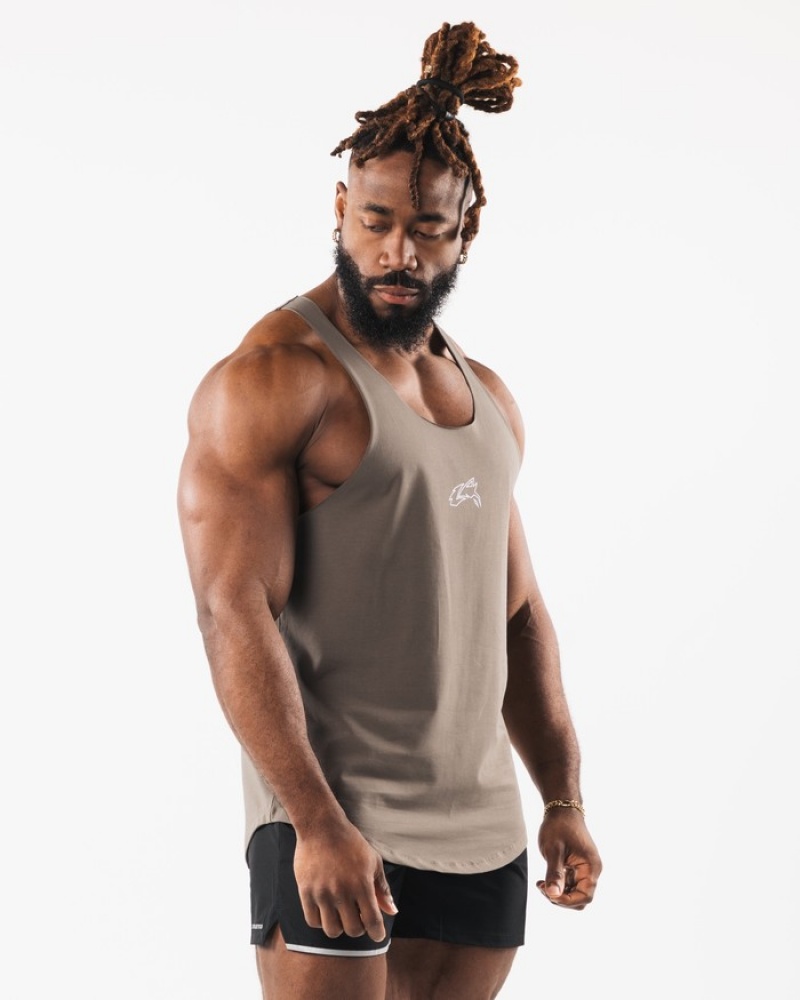 Alphalete Wolf Head Raw Cut Uomo Canotta Grigie Marroni | 40WTXOYCV