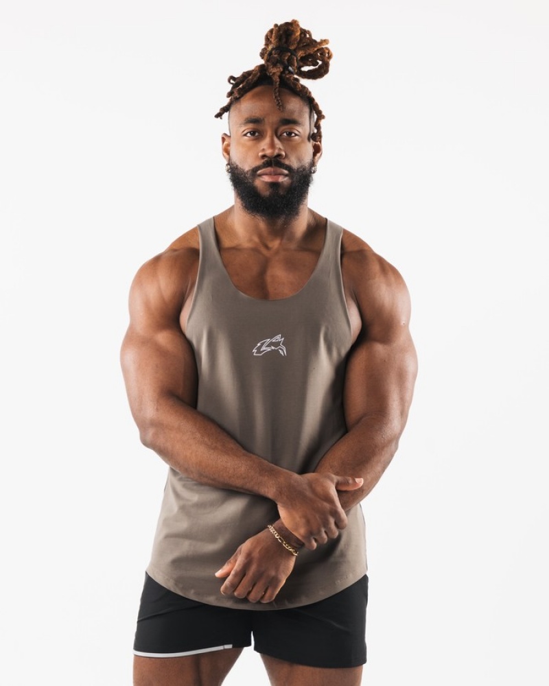 Alphalete Wolf Head Raw Cut Uomo Canotta Grigie Marroni | 40WTXOYCV